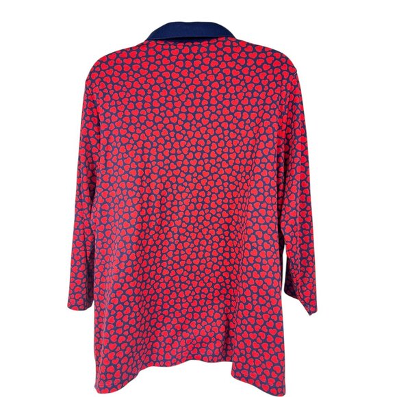 Lands End Womens Plus Size Red & Navy Heart Print Polo Shirt 2X Cotton Blend 3/4 - Picture 9 of 13
